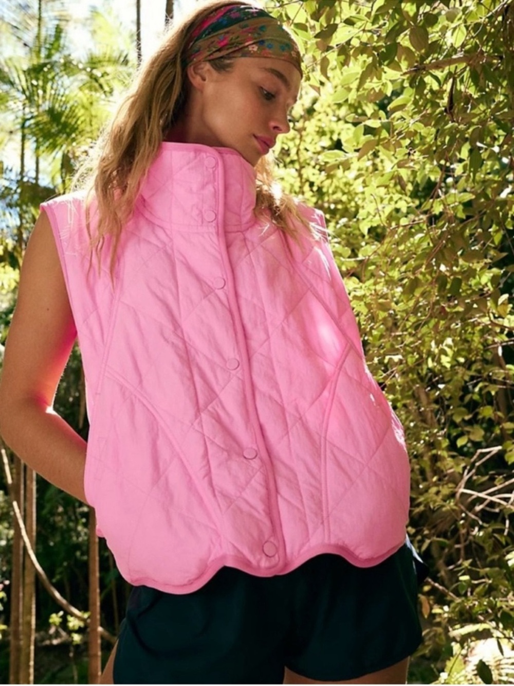 FP Movement by Free People Quilted Pink Sleeveless Vest size small